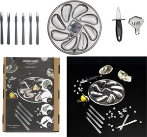 Oyster service 9 -piece - Complete set with oyster knife, juicer, serving dish & forks - luxury gift set