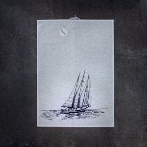 Geschirrtuch Halbleinen weiß mit Segelboot