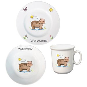 Children's service 3 pieces. Hippo with or without your desired name