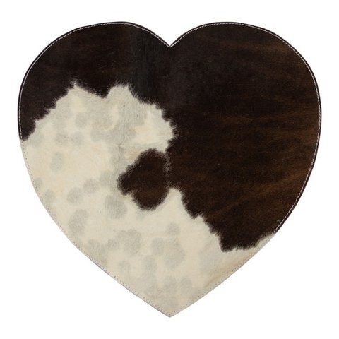 Placemat cowhide heart black/white 39cm