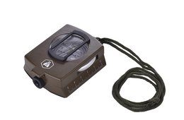 Compact, durable compass with nylon pouch for outdoor activities. Features include a magnetic needle, degree markings, and a built-in level.