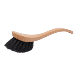 Wooden dish brush with black horsehair bristles, suitable for cleaning dishes and other kitchen surfaces.
