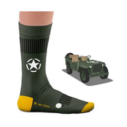 Green military-style socks with star logo and yellow accents, suitable for casual or outdoor wear.