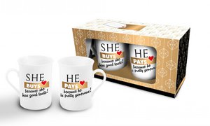 SET OF 2 MUGS: SHE BUYS + HE PAYS
