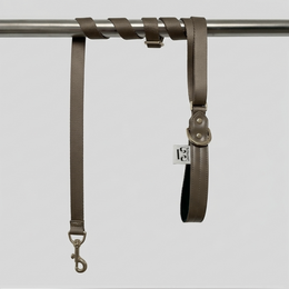  Vegan leather dog leash, beige and black, durable sustainable pet accessory with metal hardware