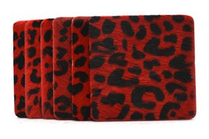 Dierenprint Onderzetter Leer – Panter Rood – Vierkant
