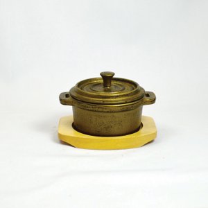 Eisenpot Minibräter gold 10x5cm emailliert m. Holz