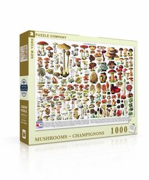 A diverse collection of mushroom varieties, including various shapes, colors, and textures. Ideal for a 1000-piece puzzle that showcases the natural beauty and diversity of these fungi.