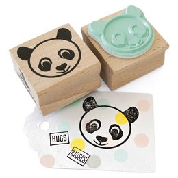 Cute panda head rubber stamp for adorable crafts and creations. Features a simple black and white panda face design.