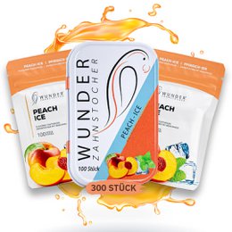 Peach/ice flavored toothpicks in a bundle of 3 packs. The toothpicks are made of wood and have a fresh and delicious peach/ice flavor.