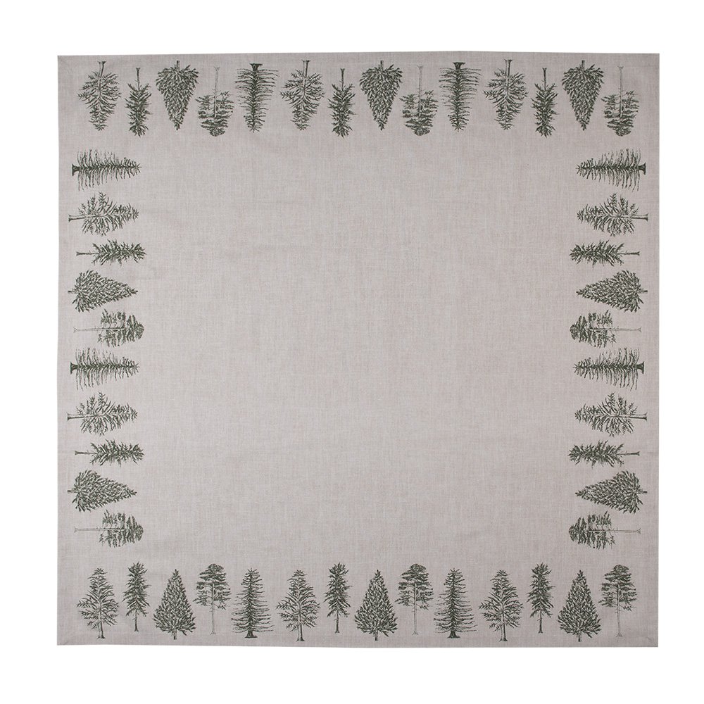 Tafelkleed 100x100 cm Beige Groen Katoen Dennenbomen