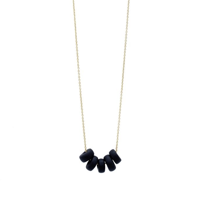 Gold Necklace - Black Disk Beads