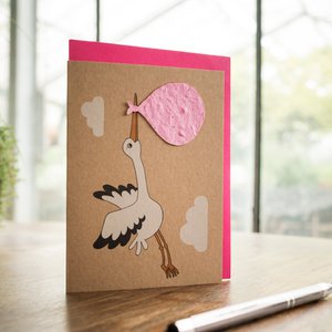 Grußkarte - Storch, Geburt Mädchen