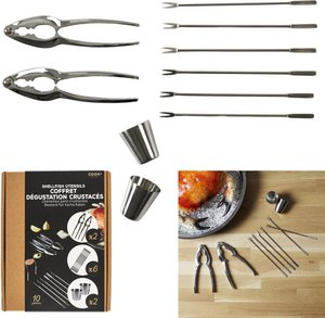 Stainless steel seafood Cutlery set 10 - Party - with Krab crackers, double -sided forks & sauce cups - Shellfall tool for lobster, crab & shrimp