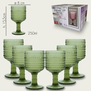 Arca Serenity Wijn/Waterglas op voet 250ml, groen, set van 6 stuks, verpakt in een giftbox
