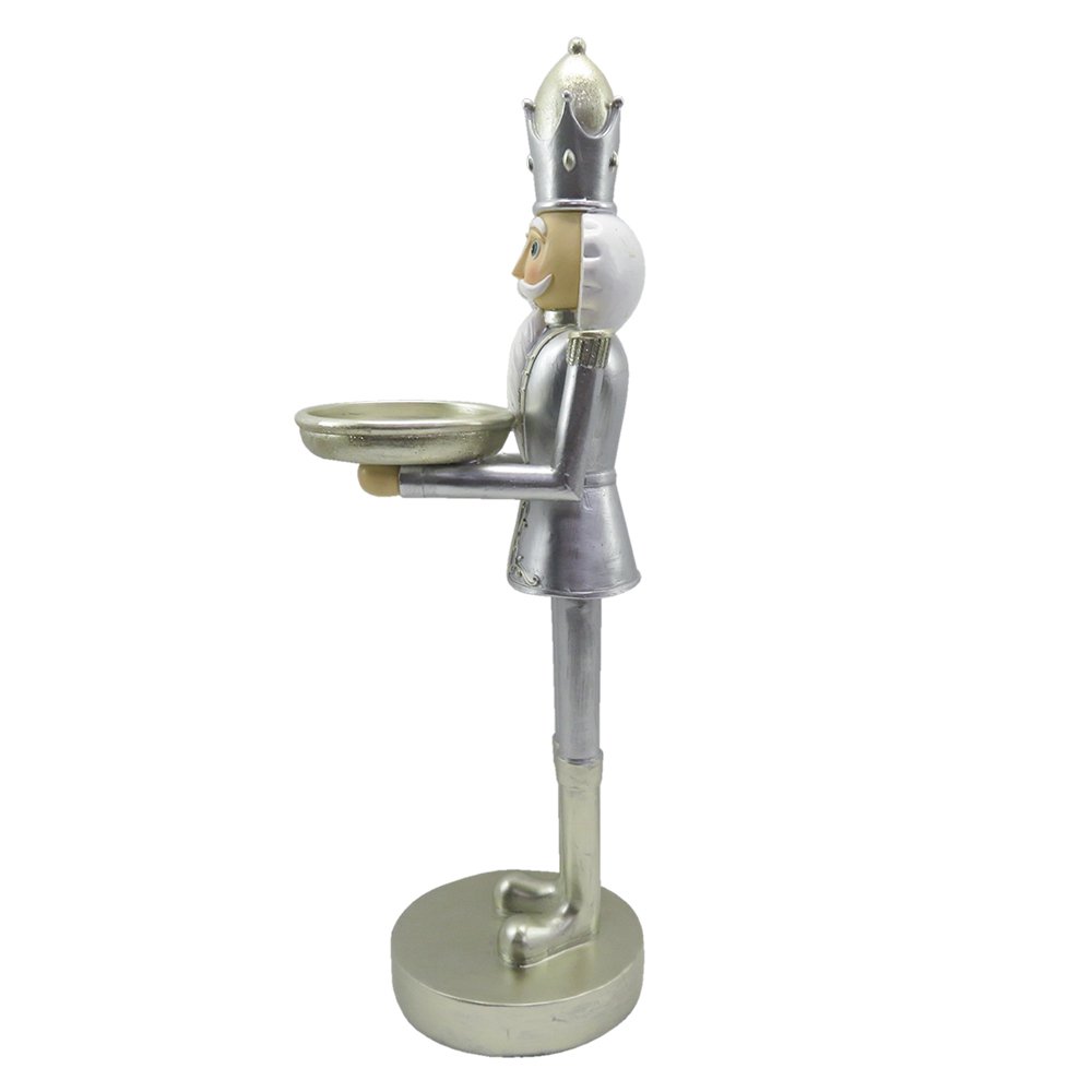 Beeld Notenkraker 40 cm Zilverkleurig Wit Kunststof Kerstdecoratie