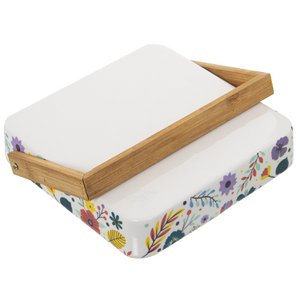 KERAMISCHE SERVETHOUDER MET HOUT _18X18X4CM ST1178