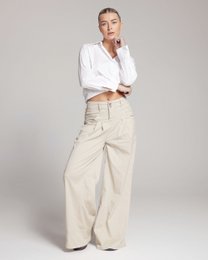  Sand beige wide-leg pants, high-waisted, relaxed fit, casual women's denim style
