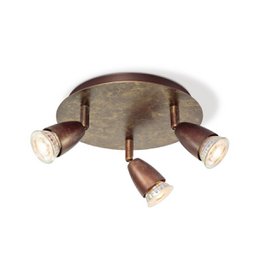A bronze-colored, surface-mounted spotlight with a curled design and a dimmable LED lamp. This ceiling light fixture has 3 adjustable spotlights for targeted lighting.