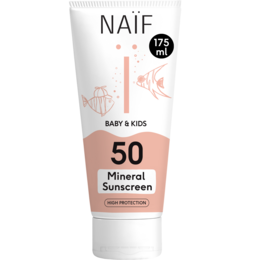  Naïf Mineral Sunscreen for Baby & Kids Factor 50 175ML - A gentle, mineral-based sunscreen for babies and children with SPF 50 protection. Provides broad-spectrum UVA/UVB coverage in a water-resistant formula.