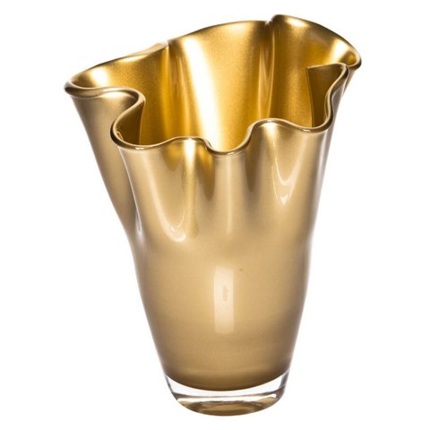 Vaas glas golvend goud metallic glazen vaas tafelvaas 21 x 21 x 30 cm