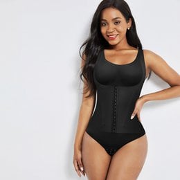 Shapewear 4-in-1 Waist Trainer Corset Shapewear - Buttoned Tummy Control High Waist with Padded Bra - Black