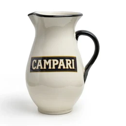 Ceramic cocktail jar with Campari branding, used for serving and storing cocktails and beverages. The jar has a classic, vintage-inspired design with a black and white color scheme.