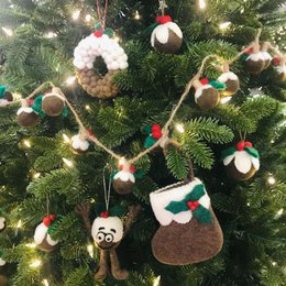Handmade Felt Christmas Pudding Baubles Hanging Tree Decorations
