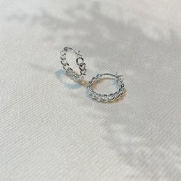 Silver chain hoop earrings with sparkling crystal accents.