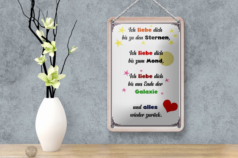 Tin sign saying 12x18cm I love you to the stars decoration