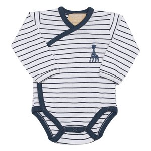 Sophie de giraf overslag romper wit met blauwe streep 3M-60cm
