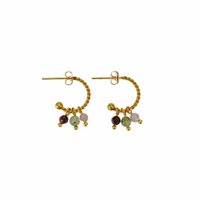 Earrings Garnet, Prehnite & Kunzite - Gold