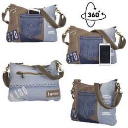 Sunsa Bæredygtig Skuldertaske til kvinder. Skuldertaske lavet af genbrugte jeans & canvas (canvas). Håndtaske i vintage retro stil. Crossbody taske til kvinder.