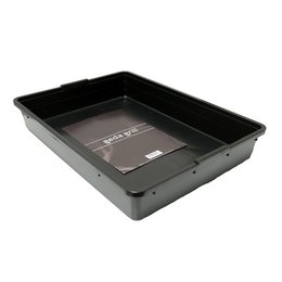 A rectangular black metal barbecue tool tray or pan with a flat bottom and raised sides. The tray appears to be designed for holding and organizing various barbecue tools and accessories.