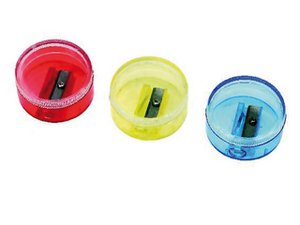 Pencil sharpener Alco plastic round transp. colored collection tray