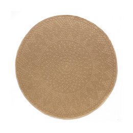 A round, beige crochet rug with a diameter of 130cm, 153cm, 192cm, or 230cm. The rug has a textured, crocheted surface and is suitable for use in various rooms of the home.