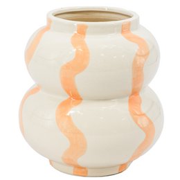  Earthenware vase with orange lines, a decorative ceramic vessel for home decor.