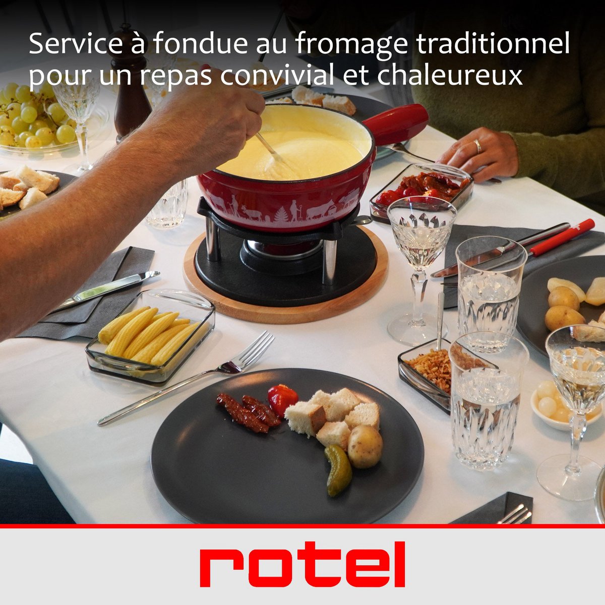Zestaw do serowego fondue dla 6 osób i 2 kieliszków żelowanego alkoholu Rotel Swiss Tradition