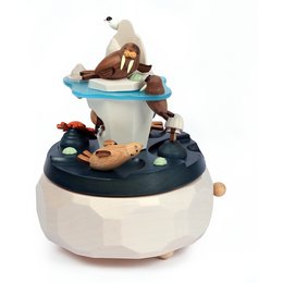 A whimsical ice cream-themed music box featuring a polar bear and penguin figurines on a rotating platform. The box plays music and has a playful, imaginative design suitable for children.