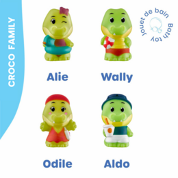 The Klorofil playset family "Croco" is a set of colorful, cartoon-style crocodile figurines. The figurines have a playful, friendly appearance with large eyes and expressive faces. They appear to be made of a soft, plush material and are likely intended for children's play or decoration.