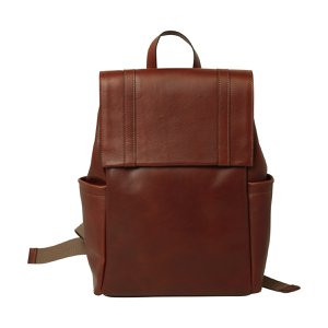 Leather Laptop Backpack with Trolley Strap - Chestnut