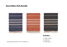 Organic cotton peshtemal bundle in navy and white striped pattern, ideal for use as a hammam towel or beach wrap.