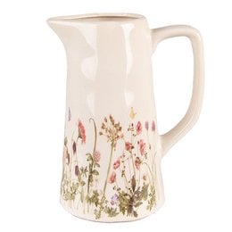 Decorative pitcher in pink and beige colors, featuring a floral pattern. Dimensions: 20x13x25 cm. Suitable for jugs.