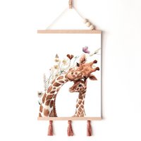 Giraffe nursery poster, giraffe poster, floral nursery print, mother and baby giraffe poster, nursery giraffe print, wildflowers print, girls nursery poster, girls room decoration