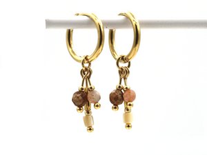 Oorbellen Fira jaspis en zonnesteen, zilver of goud roestvrijstaal