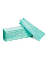 Aqua-colored hand cream in a tube, made by Barr-Co Soap Shop. Contains moisturizing ingredients for soft, nourished hands.