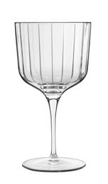A set of clear, tall gin glasses with a ribbed design. The glasses have a capacity of 600 ml and are sold in a pack of 4.