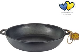 Gusseisengrillwanne - Ø 32 x 6 cm - Eintopfwanne Gusseisen für jede Art von Wärmequelle - Schwarz - Schwarz