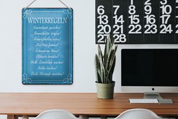 Cartel de chapa que dice 20x30cm Regla de invierno noches de chimenea vino caliente
