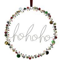 Parelkrans Ø 20cm, opschrift "hohoho", rood/groen